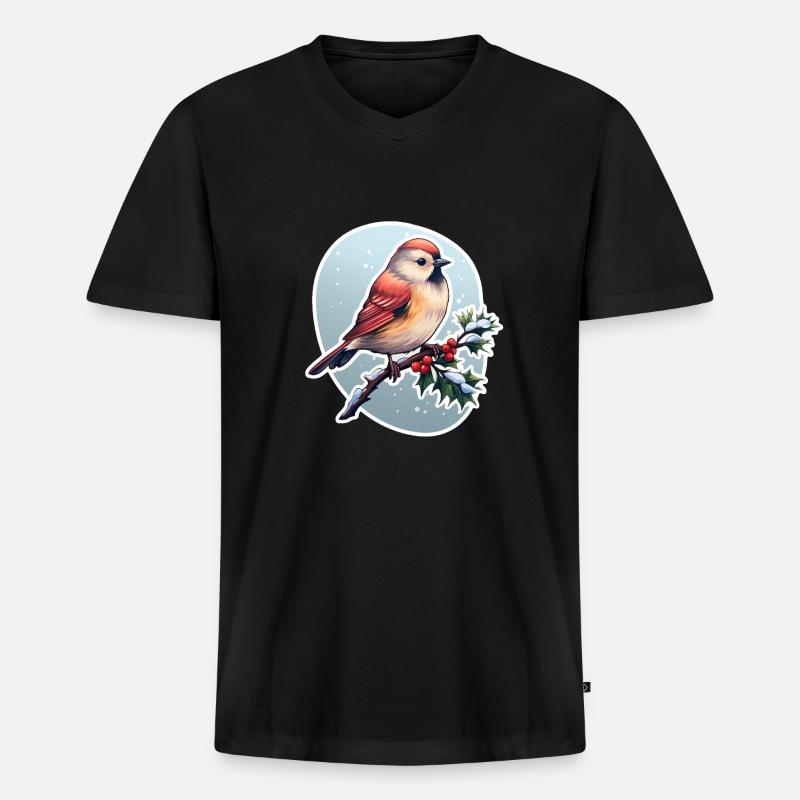 Wintervogel - Männer Premium Bio T-Shirt mit V-Ausschnitt - Schwarz
