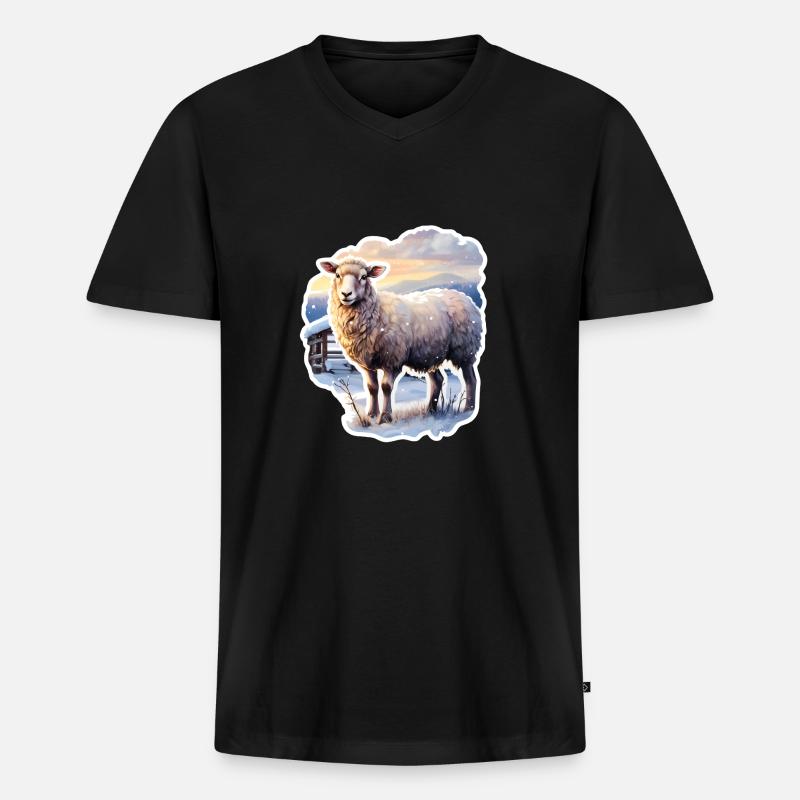 Schaf im Schnee - Männer Premium Bio T-Shirt mit V-Ausschnitt - Schwarz