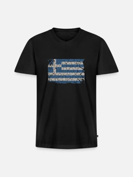 Grèce Pavillon Vintage Used Look Crète Hellas - T-shirt encolure en V Premium bio Homme - noir