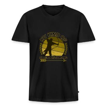 archery crossbow social distancing funny - Men's Premium Organic T-shirt with V-neck - black - Front - Nico (187cm)