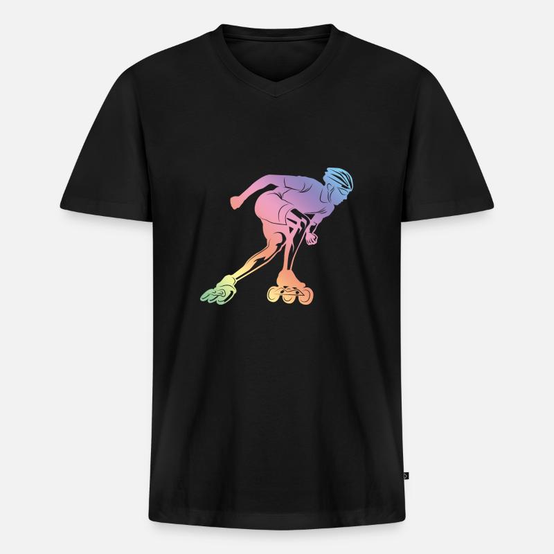 Inline Skates Silhoette - Männer Premium Bio T-Shirt mit V-Ausschnitt - Schwarz