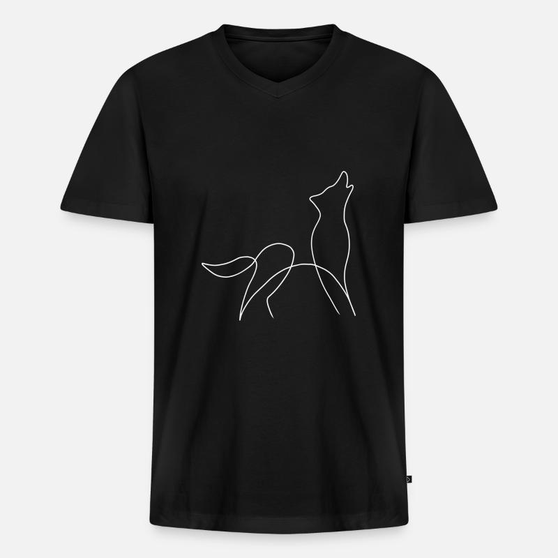 Line Art Wolf - Männer Premium Bio T-Shirt mit V-Ausschnitt - Schwarz