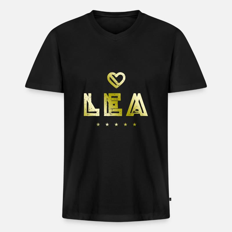 Lea Herz - Männer Premium Bio T-Shirt mit V-Ausschnitt - Schwarz