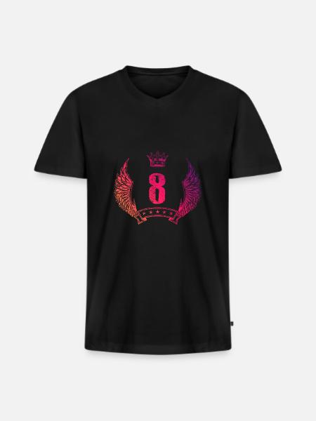 8 Couronne numérique - T-shirt encolure en V Premium bio Homme - noir