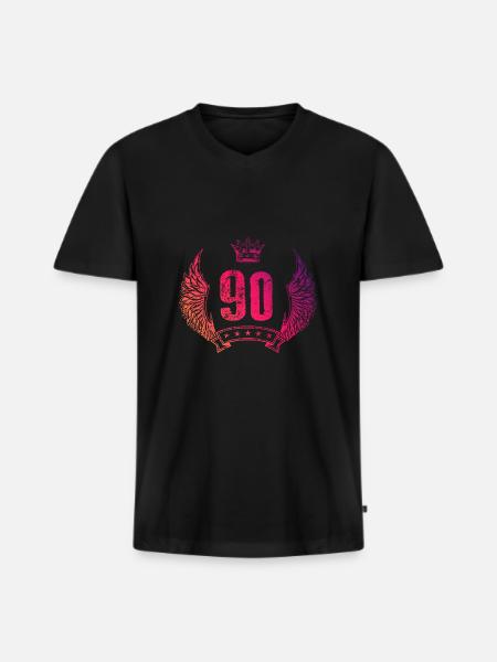 90 Zahl Krone - Männer Premium Bio T-Shirt mit V-Ausschnitt - Schwarz