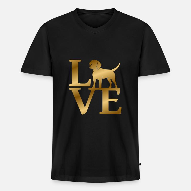 Love Beagle - Männer Premium Bio T-Shirt mit V-Ausschnitt - Schwarz