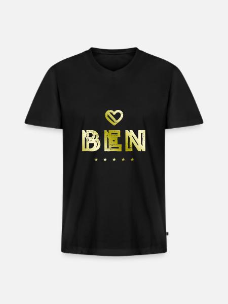 Ben Herz - Männer Premium Bio T-Shirt mit V-Ausschnitt - Schwarz