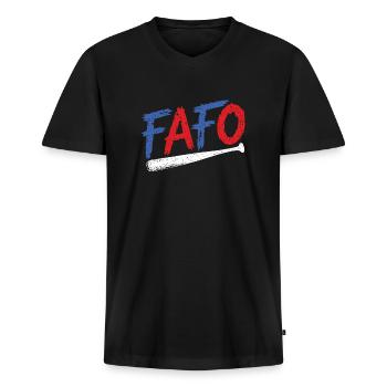FAFO baise et découvre le baseball - T-shirt encolure en V Premium bio Homme - noir - Devant - Nico (187cm)