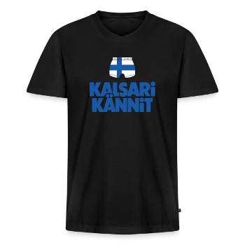Kalsarikännit Bier trinken in Boxershorts Lustig Finnisch - Männer Premium Bio T-Shirt mit V-Ausschnitt - Schwarz - Vorne - Nico (187cm)