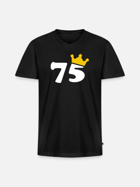 75 Krone 75 cumpleaños 75 años - Camiseta ecológica prémium para hombre con cuello de pico - negro