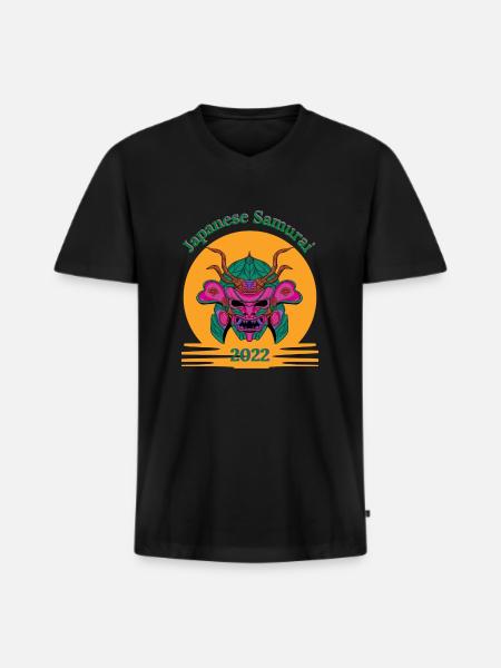 Japanese Samurai_2022 - Men's Premium Organic T-shirt with V-neck - black