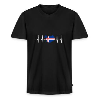Island Flagge Herzschlag Länderumriss Puls EKG EU - Männer Premium Bio T-Shirt mit V-Ausschnitt - Schwarz - Vorne - Nico (187cm)