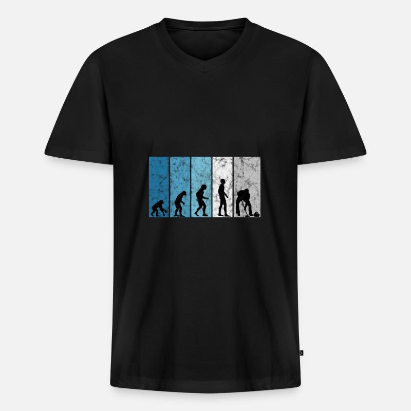 Eis Curling Curler Eisstockschießen Evolution - Männer Premium Bio T-Shirt mit V-Ausschnitt - Schwarz