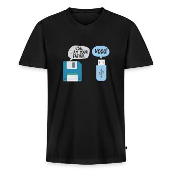USB I am your Fahter Nerd Computer PC Gamer xD - Männer Premium Bio T-Shirt mit V-Ausschnitt - Schwarz - Vorne - Nico (187cm)