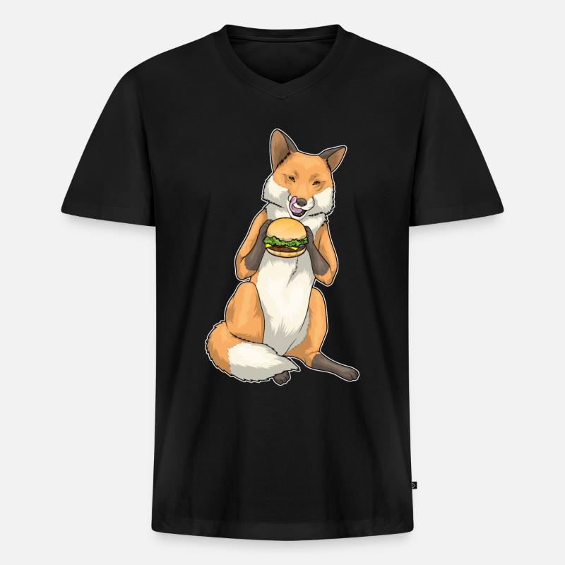 Fuchs Burger - Männer Premium Bio T-Shirt mit V-Ausschnitt - Schwarz