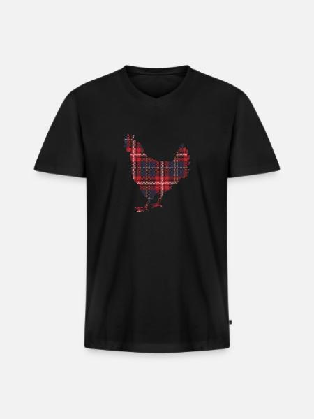 Chicken Plaid Tartan - Men's Premium Organic T-shirt with V-neck - black