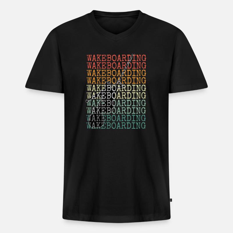 Wakeboarden Retro - Männer Premium Bio T-Shirt mit V-Ausschnitt - Schwarz