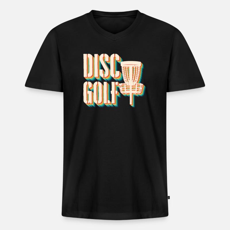 Disc Golf Retro - Männer Premium Bio T-Shirt mit V-Ausschnitt - Schwarz