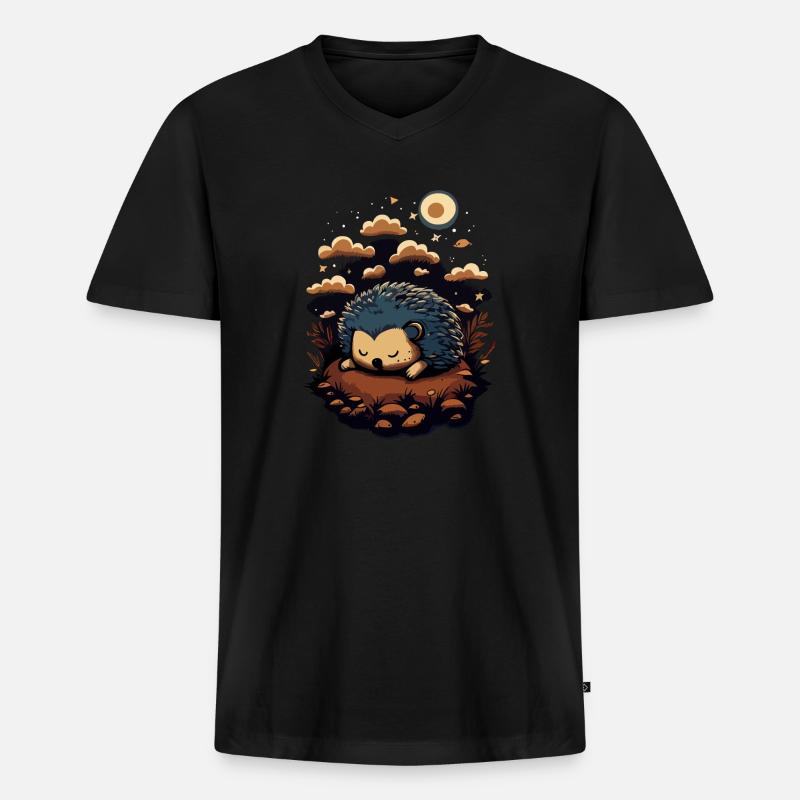 Süßer Igel schläft - Männer Premium Bio T-Shirt mit V-Ausschnitt - Schwarz