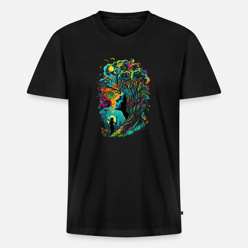 Frau des Waldes bunt - Männer Premium Bio T-Shirt mit V-Ausschnitt - Schwarz