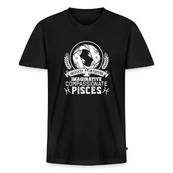 Pisces Selfless Intuitive And Compassionate - Men's Premium Organic T-shirt with V-neck - black - Front - Nico (187cm)