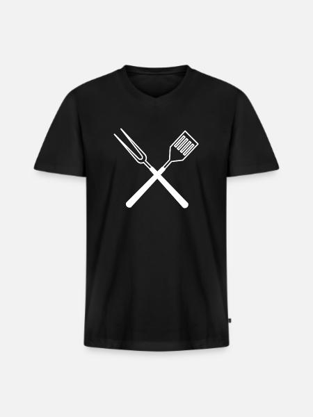 Grillbesteck - Männer Premium Bio T-Shirt mit V-Ausschnitt - Schwarz