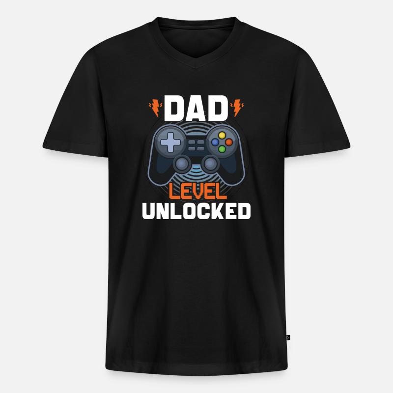 Papa Level freigeschaltet - Männer Premium Bio T-Shirt mit V-Ausschnitt - Schwarz