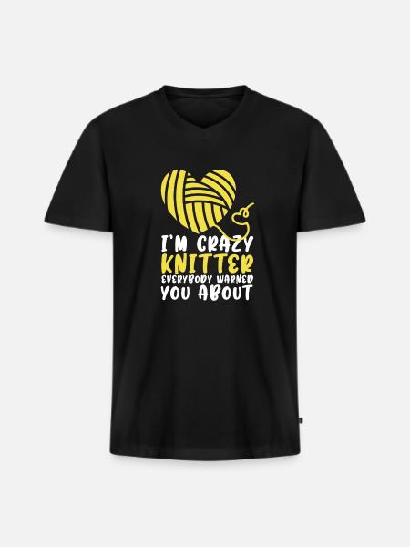 Crazy knitter - Men's Premium Organic T-shirt with V-neck - black