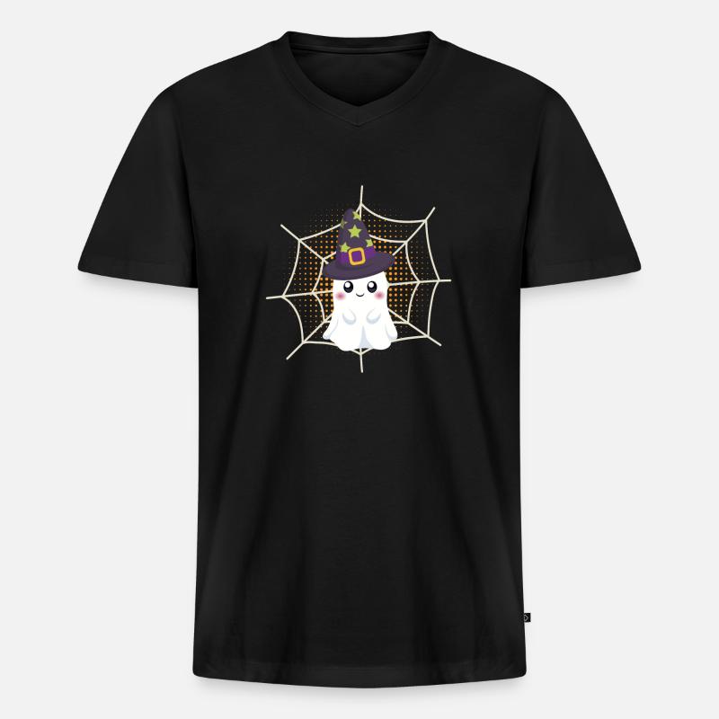 Spooky Ghost - Männer Premium Bio T-Shirt mit V-Ausschnitt - Schwarz