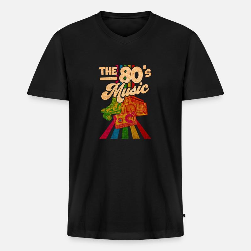 80er Jahre Lied - Männer Premium Bio T-Shirt mit V-Ausschnitt - Schwarz