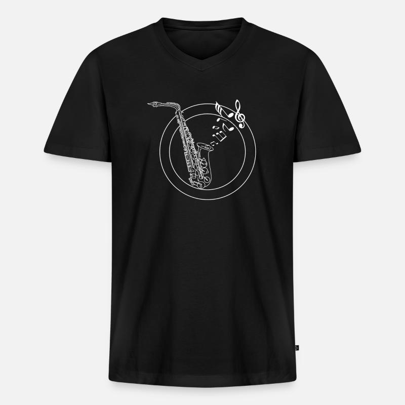Saxofon - Männer Premium Bio T-Shirt mit V-Ausschnitt - Schwarz