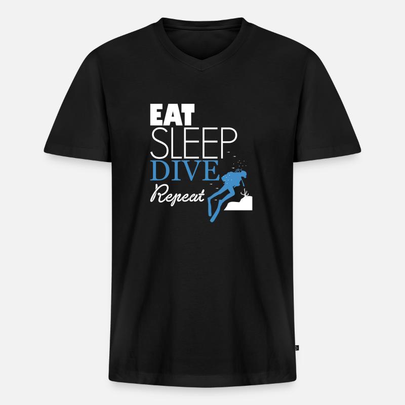 Eat Sleep Dive Repeat Taucher - Männer Premium Bio T-Shirt mit V-Ausschnitt - Schwarz