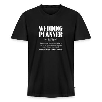Wedding Planner Définition d'un wedding planner - T-shirt encolure en V Premium bio Homme - noir - Devant - Nico (187cm)