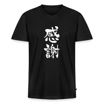 Dankbarkeit Japanische Schriftzeichen Shirt - Männer Premium Bio T-Shirt mit V-Ausschnitt - Schwarz - Vorne - Nico (187cm)