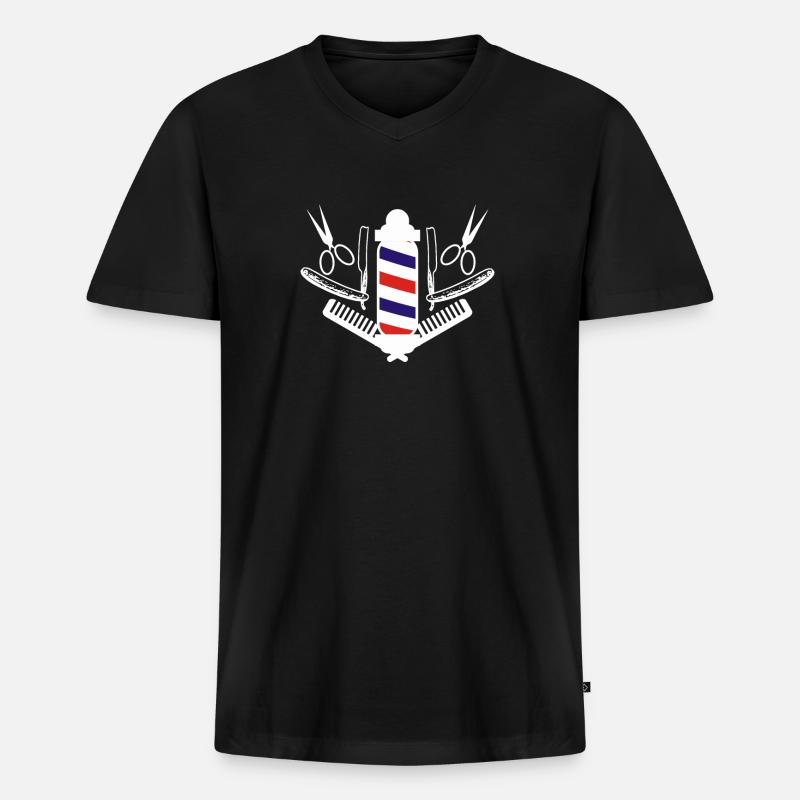 Barber Rasierer T-Shirt Geschenk - Männer Premium Bio T-Shirt mit V-Ausschnitt - Schwarz