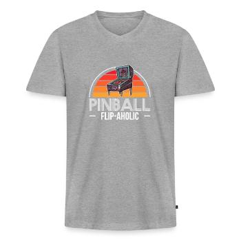 Vintage Retro Pinball Flip-Aholic Chemise - T-shirt encolure en V Premium bio Homme - gris chiné - Devant