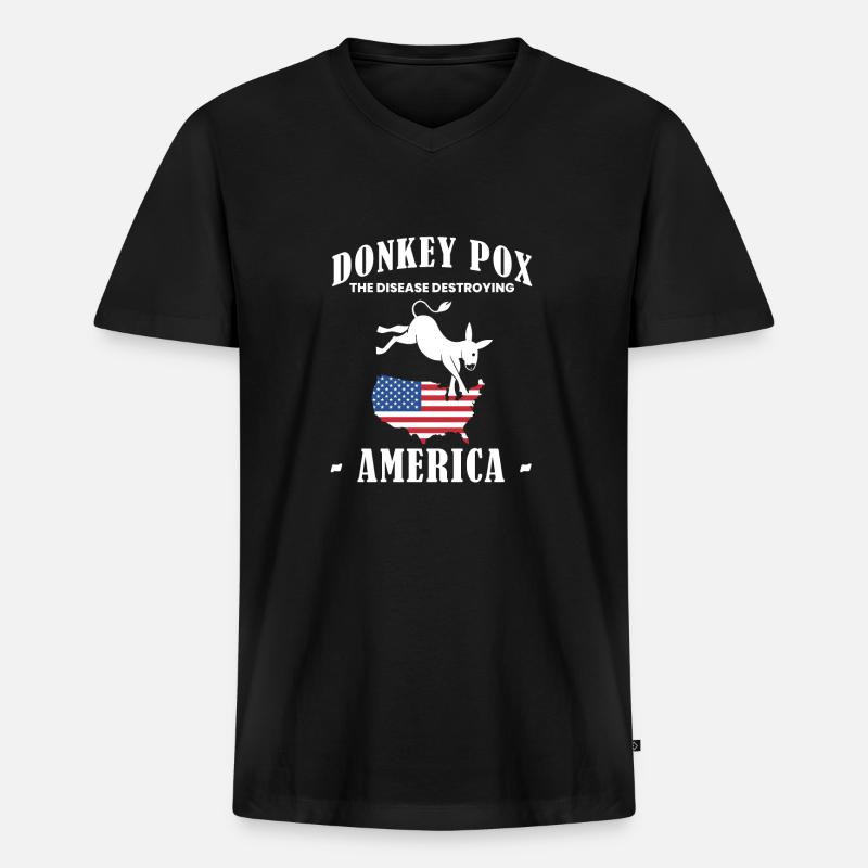 Donkey Pox Amerika Flagge Shirt - Männer Premium Bio T-Shirt mit V-Ausschnitt - Schwarz
