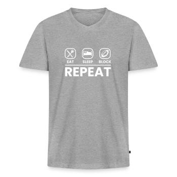 Eat Sleep Block Repeat Lineman Linebacker - Men's Premium Organic T-shirt with V-neck - heather grey - Front