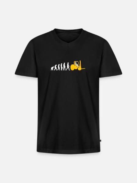 Evolution Gabelstapler Shirt Geschenk - Männer Premium Bio T-Shirt mit V-Ausschnitt - Schwarz