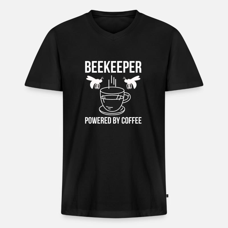 Beekeeper Powered By Coffee - Männer Premium Bio T-Shirt mit V-Ausschnitt - Schwarz