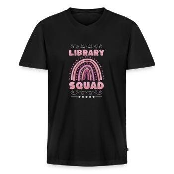 Cadeau de bibliothèque de chemises d’escouade de bibliothèque - T-shirt encolure en V Premium bio Homme - noir - Devant - Nico (187cm)