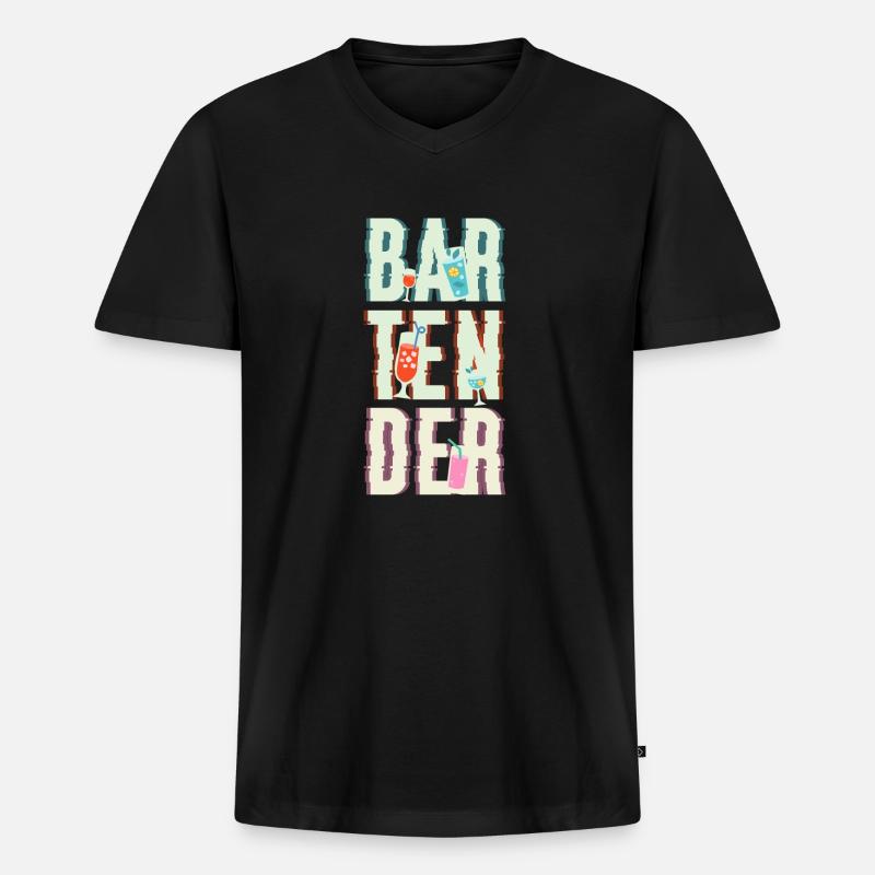 Bartender Shirt Geschenk - Männer Premium Bio T-Shirt mit V-Ausschnitt - Schwarz