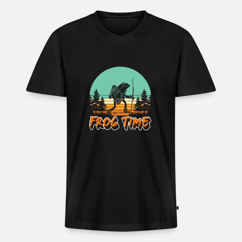 Frog Time Baumfrosch Auf Wanderung - Männer Premium Bio T-Shirt mit V-Ausschnitt - Schwarz