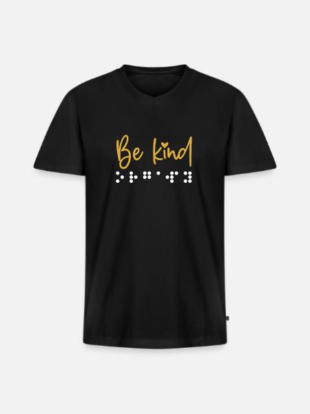 Be Kind Braille Gift - T-shirt encolure en V Premium bio Homme - noir
