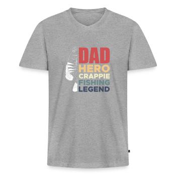 Papa Héros Crappie Légende de la pêche - T-shirt encolure en V Premium bio Homme - gris chiné - Devant