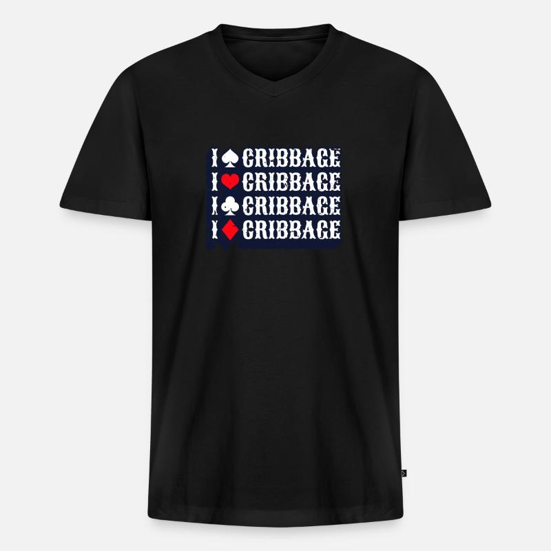 I Love Cribbage Shirt Geschenk - Männer Premium Bio T-Shirt mit V-Ausschnitt - Schwarz