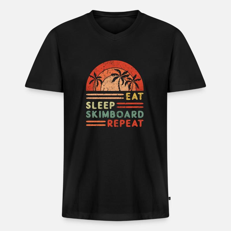 Eat Sleep Skimboard Repeat - Männer Premium Bio T-Shirt mit V-Ausschnitt - Schwarz