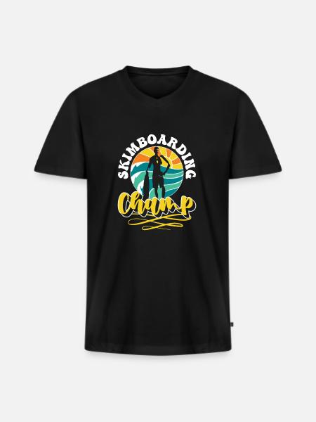 Skimboarding Champ Shirt Geschenk - Männer Premium Bio T-Shirt mit V-Ausschnitt - Schwarz