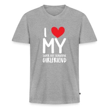 Ich Liebe Meine Freundin Paare Freund Geschenkidee - Männer Premium Bio T-Shirt mit V-Ausschnitt - Grau meliert - Vorne