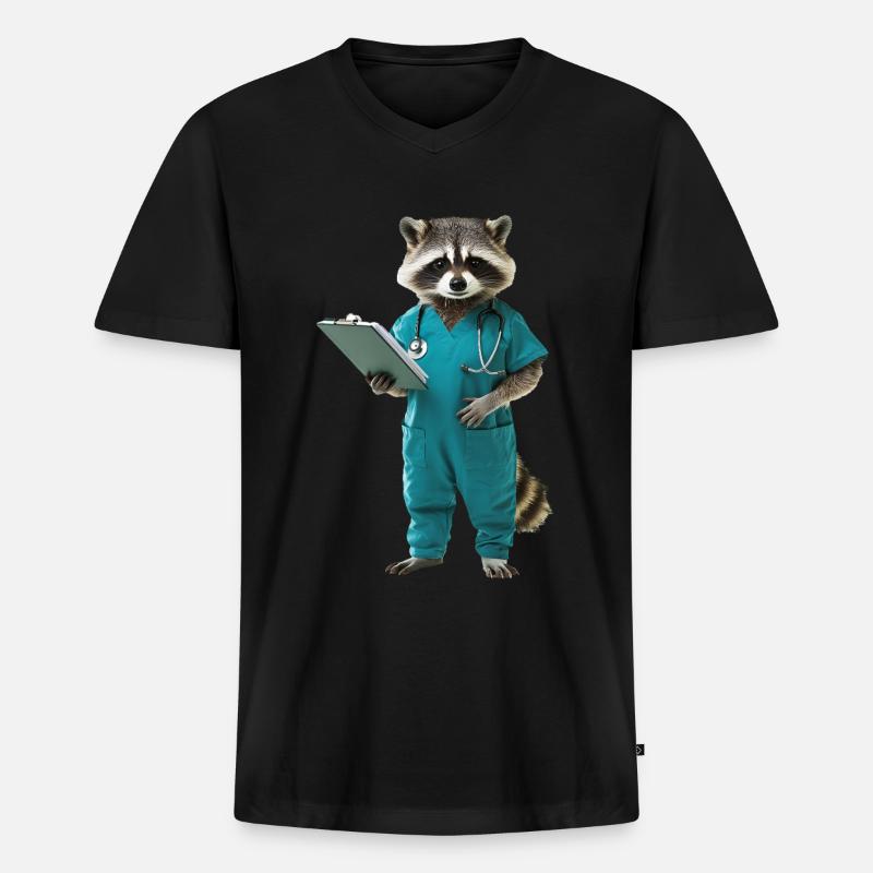 Waschbär - Männer Premium Bio T-Shirt mit V-Ausschnitt - Schwarz